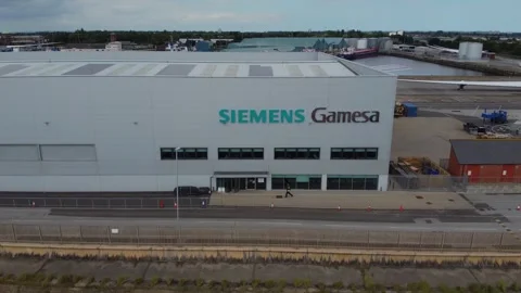 Drone 50fps. Siemens Gamesa. Wind turbine factory.  Hull.UK. 19.6.2024 Stock Footage 277791387