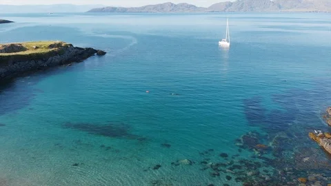 Drone 60 fps Summers day Kerry, Single boat blue sea4k Stock footage Stock Footage 111869735