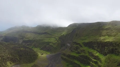 Drone above Active Volcano mountain Soufriere in St Vincent, Caribbean Stock Footage 89459032