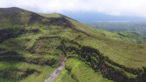 Drone above Active Volcano mountain Soufriere in St Vincent, Caribbean Stock Footage 89463520