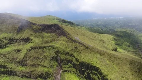 Drone above Active Volcano mountain Soufriere in St Vincent, Caribbean Stock Footage 89463738