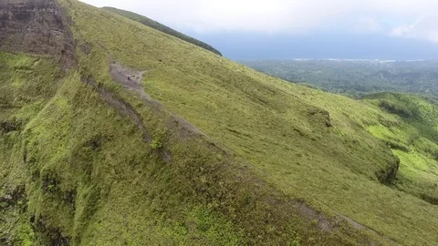 Drone above Active Volcano mountain Soufriere in St Vincent, Caribbean Stock Footage 89463897