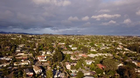 Drone above Encinitas California Suburb of San Diego Stock Footage