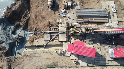 Drone Above Horizontal Directional drilling method Stock Footage