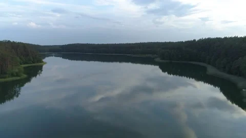 Drone above the lake chasing after wild bird. Beautiful landscape in aerial shot Stock Footage 133002293