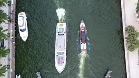 Drone above Miami River Yachts Video stock 246776534