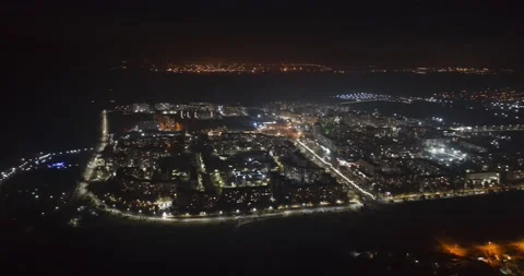 Drone above modern town epic night backlight skyline. Stock Footage 151308655