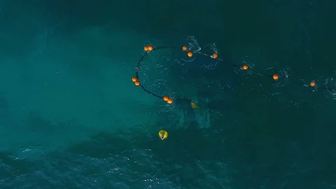 Drone above the structure of an oil rig submarine cable station laying Stock Footage 100072475