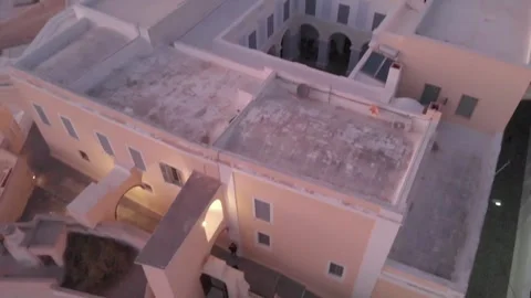 Drone from above view of houses in the evening Santorini Island, Greece Stock-Footage 280233644