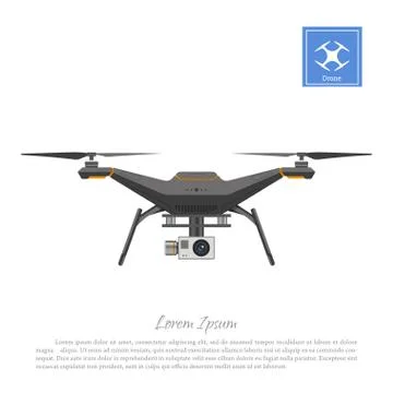Drone with action camera. Front view of quadrocopter. Isolated image Stock Illustration