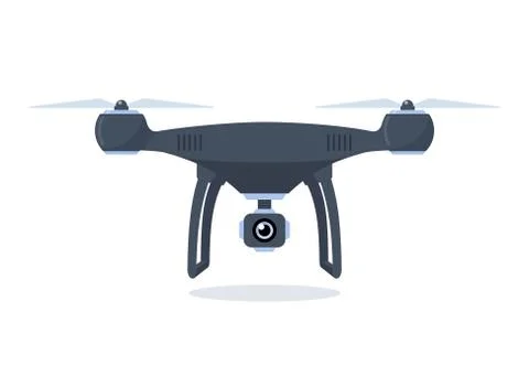 Drone with action camera. Quadcopter isolated on white background. Vector fla Stock Illustration