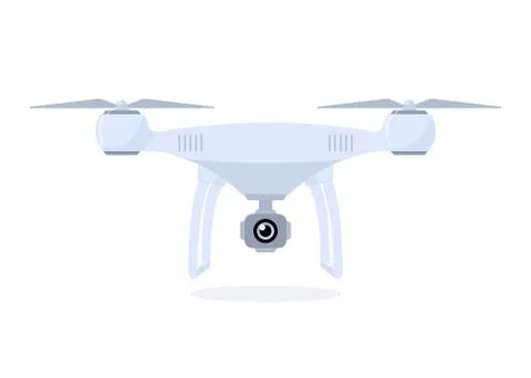 Drone with action camera. Quadcopter isolated on white background. Vector fla Stock Illustration
