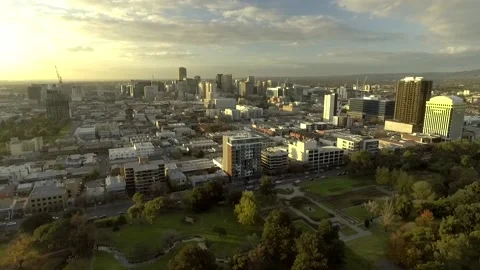 Drone Adelaide city sunset Stock Footage 201348185