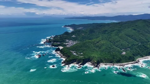 Drone Advance Along Cape Ashizuri’s Rocky Pacific Coast, Japan Stock Footage 342254053