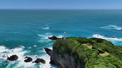 Drone Advance Over Cape Ashizuri Lighthouse on Japan’s Pacific Coast Stock Footage 342254079