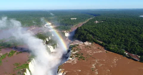 A drone advancing over one of the Seven Wonders of the World: the Iguazu Stock Footage 258915395