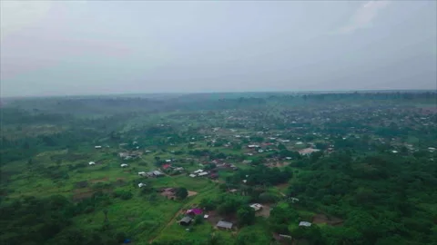 Drone advancing toward Pokola, overall view, Congo Stock Footage 332000273