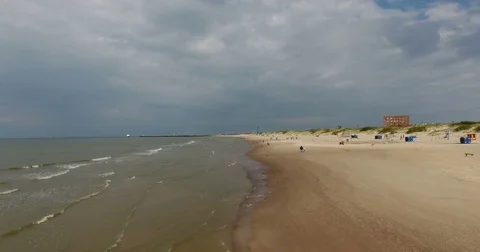 Drone aerial 4kview of the Baltic sea waves and beach shore in Ventspils Video stock 83851635
