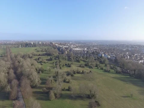 Drone aerial bristol downs sun blue sky green park 4k Stock Footage 71365045