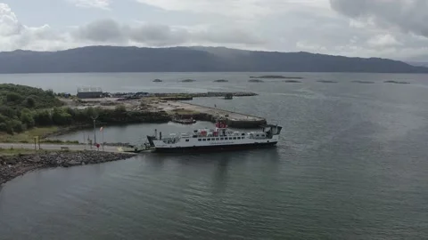 Drone Aerial of Calmac Ferry Loading Cars at Portavadie Vídeos de archivo 160448134