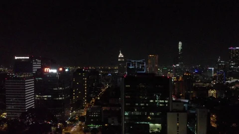 Drone Aerial: Centec Tower, Vietnam, Night Establishing Shot, 4K Stock Footage 116818341