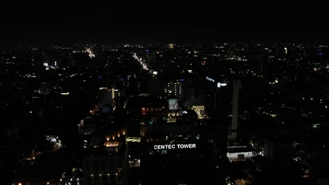 Drone Aerial: Centec Tower, Vietnam, Night Establishing Shot, 4K Stock Footage 116830900