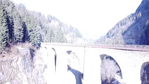 Drone aerial Chamonix Train bridge in French alps Stock Footage 150329956
