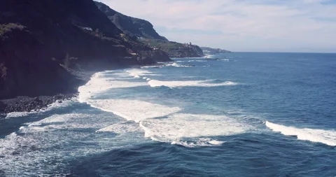 Drone Aerial Cliffs and Waves in the Atlantic Ocean Stock Footage 128320676