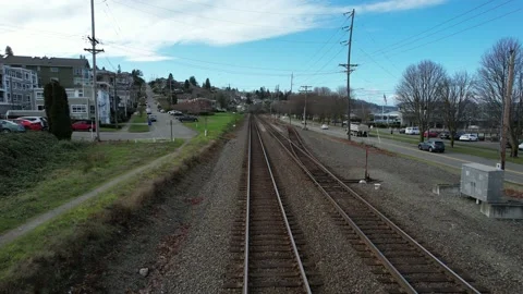 Drone Aerial Clip capturing train tracks in Old Town, Tacoma Stock Footage 232877882