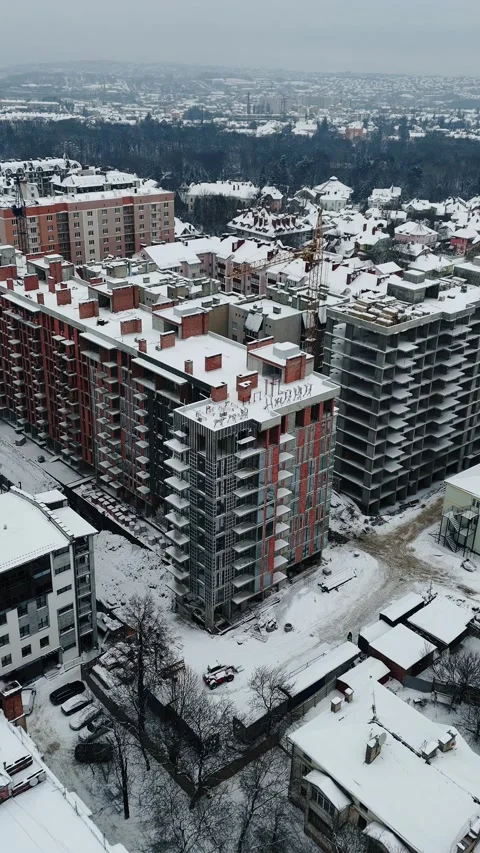 Drone aerial close-up of two adjacent buildings Stock Footage 327842652