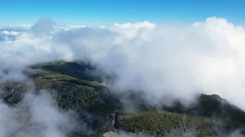 Drone aerial of clouds, flying through the clouds above Tenerife landscape Stock Footage 254668189