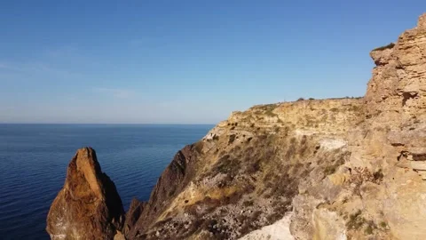 Drone aerial coastal cliffs and rocks Stock Footage 157885635