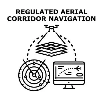 Drone aerial corridor navigation system with radar Stock Illustration