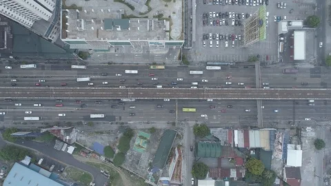 Drone Aerial: Cubao EDSA, Establishing top view shot, Aerial 4K Stock Footage