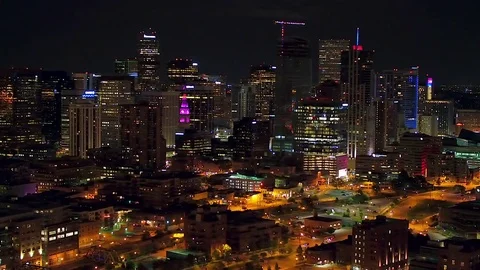 Drone Aerial Denver Skyline at night Stock Footage