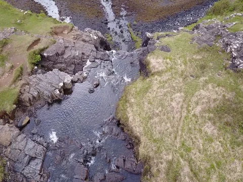 Drone Aerial of Eas Mor Falls, Isle of Mull Video stock 81796767