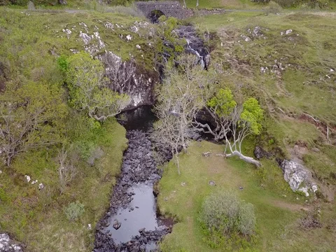 Drone Aerial of Eas Mor Falls, Isle of Mull Video stock 81796788