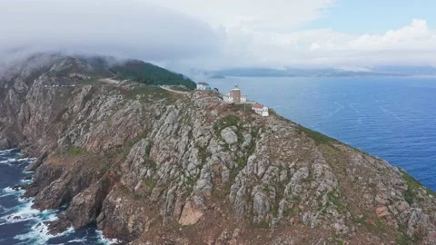 Drone Aerial Eis fly above Finisterre Lighthouse in Fisterra, Galicia, Stock Footage 179417708