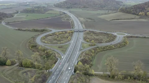 Drone Aerial of empty Motorway Autobahn Freeway during the Corona pandemic Stock Footage 142323746