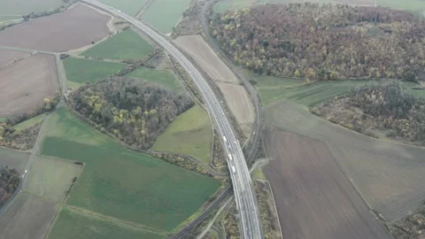 Drone Aerial of empty Motorway Autobahn Freeway during the Corona pandemic Stock Footage 142323751