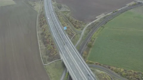 Drone Aerial of empty Motorway Autobahn Freeway during the Corona pandemic Stock Footage 142323837