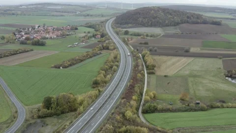 Drone Aerial of empty Motorway Autobahn Freeway during the Corona pandemic Stock Footage 142323882