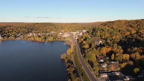 Drone aerial flight towards town of Haliburton, ON, Canada. 4K. Stock Footage 292152453