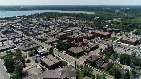 Drone aerial fly above small town Bemidji, Minnesota Stock Footage 92826558