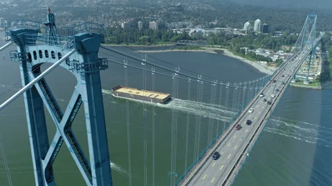 Drone aerial flying over a bridge and vehicle traffic Stock Footage 239477518