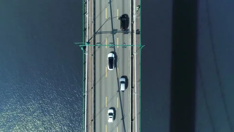 Drone aerial flying over a bridge with vehicle traffic. Stock-Footage 239488129