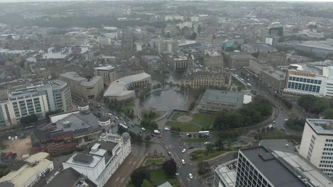 Drone Aerial Flying toward Bradford City Park and Centre Video stock 116030853