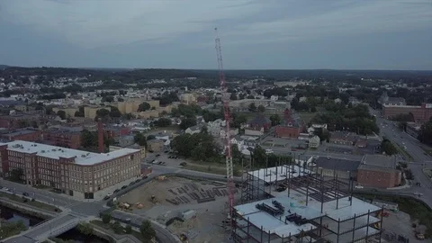 Drone Aerial footage of construction in city Stock Footage