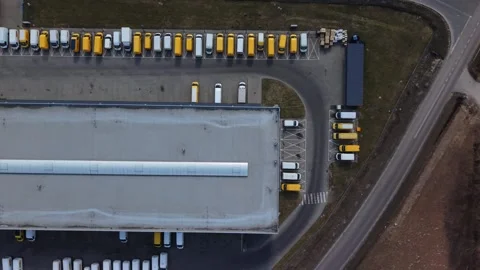 Drone Aerial Fulfillment Center Loading Dock With Dock Doors And Queued Stock Footage 336446695