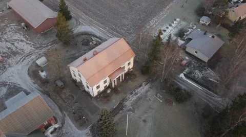 Drone Aerial high angle view of old country house Stock Footage 45612438